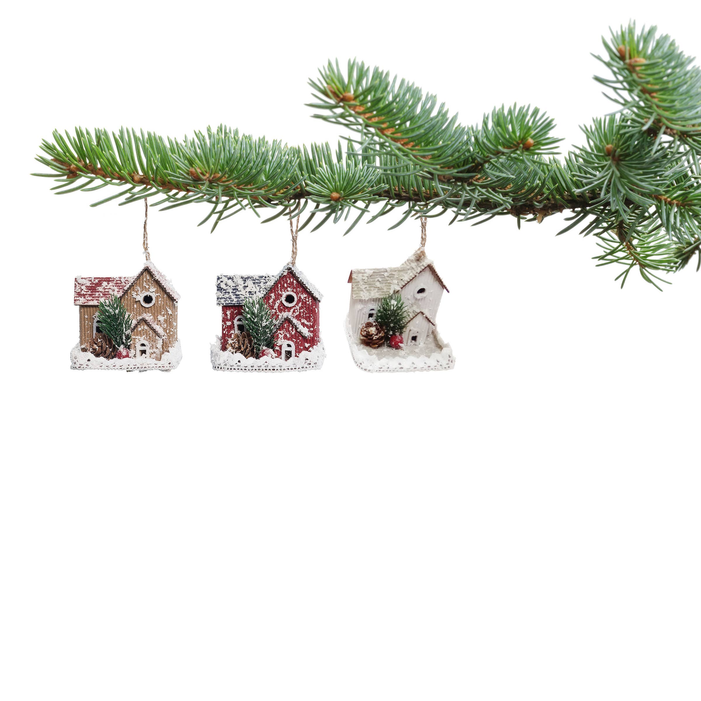 C&F Home - Vente Lots de décorations - Ensemble de 3 décorations de Noël en forme de maison enneigée1