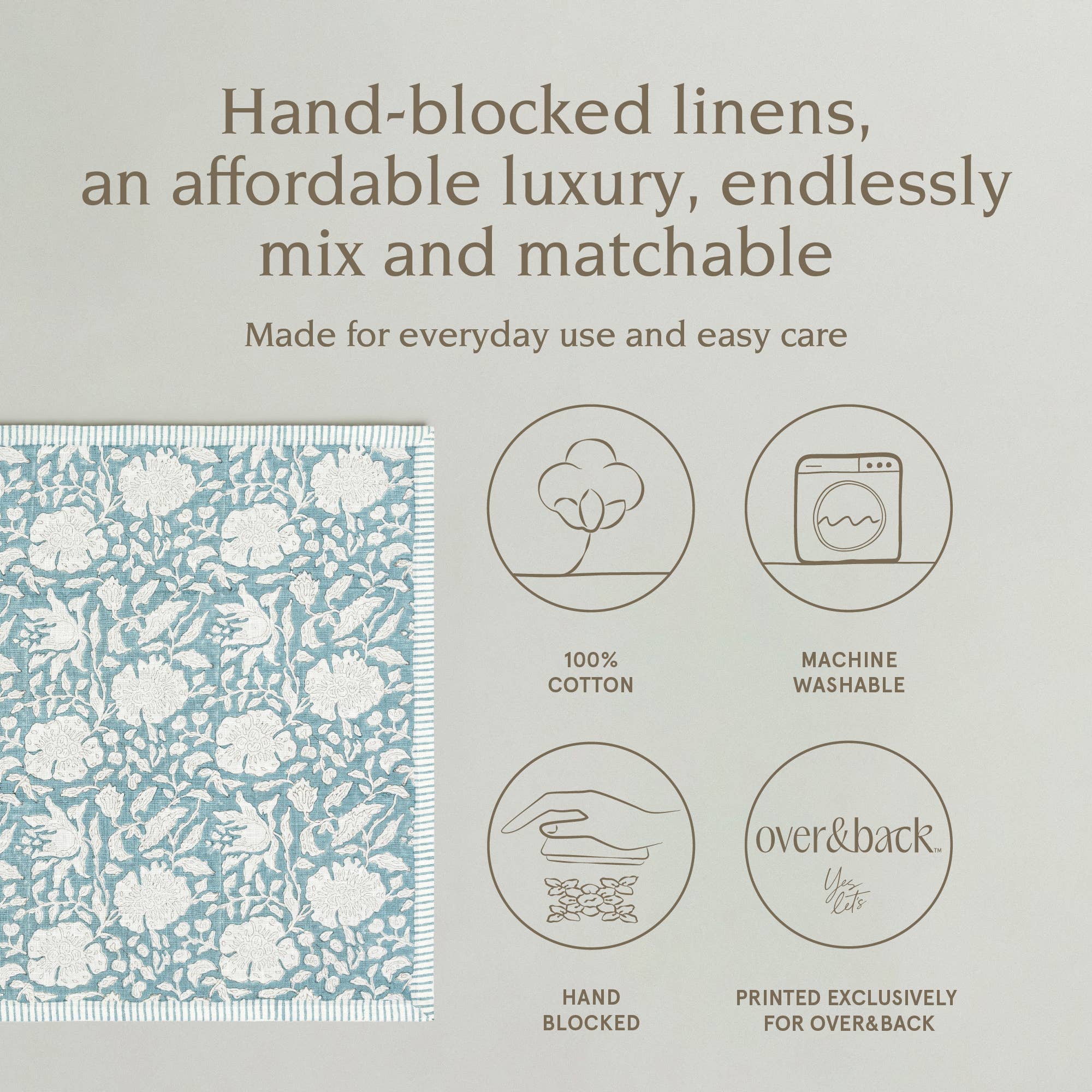 over&back - Wholesale Dinner & Cloth Napkin - Artisan Hand-Blocked Cloth Napkins – 100% Cotton – Set of 4 39