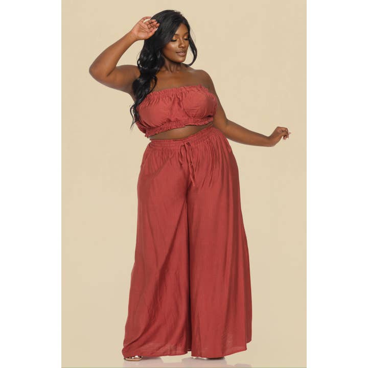 The Sang - Wholesale Top & Pant Set (NOT Loungewear) - Women's - PLUS SHIRRED TUBE TOP WITH MATCHING PALAZZO PANTS SET12