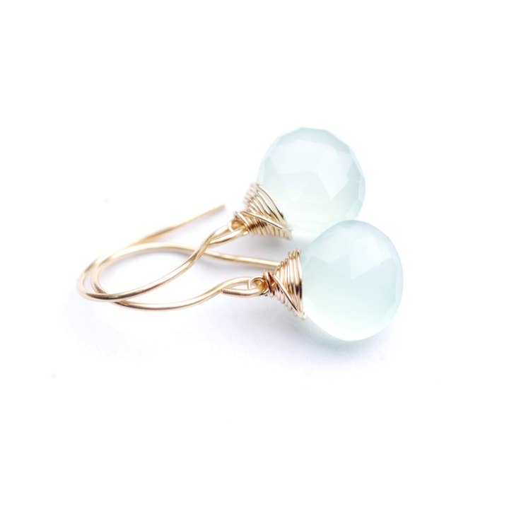 Aqua Chalcedony Dangle Earrings // Gorgeous & Genuine Aqua Chalcedony Gemstones // Wire Wrapped Jewelry // Handmade In Hawaii With Love for wholesale by Treehouse Jewelry Hawaii