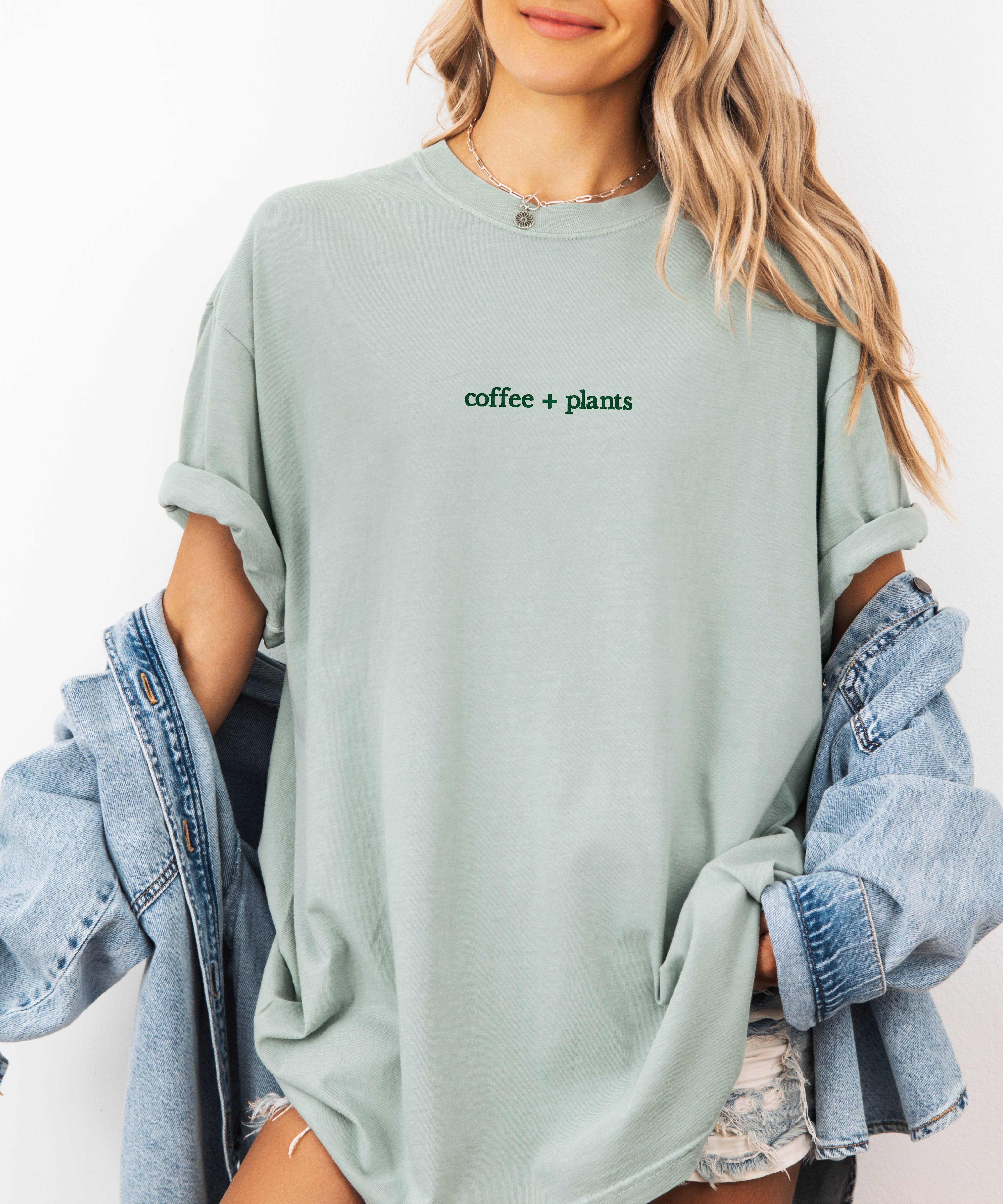 P E T I T R U E - Wholesale T-Shirt - Women's - Embroidered Plants Coffee Lover Shirt Women Comfort Colors3