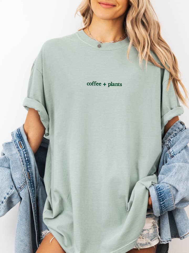 P E T I T R U E - Wholesale T-Shirt - Women's - Embroidered Plants Coffee Lover Shirt Women Comfort Colors3