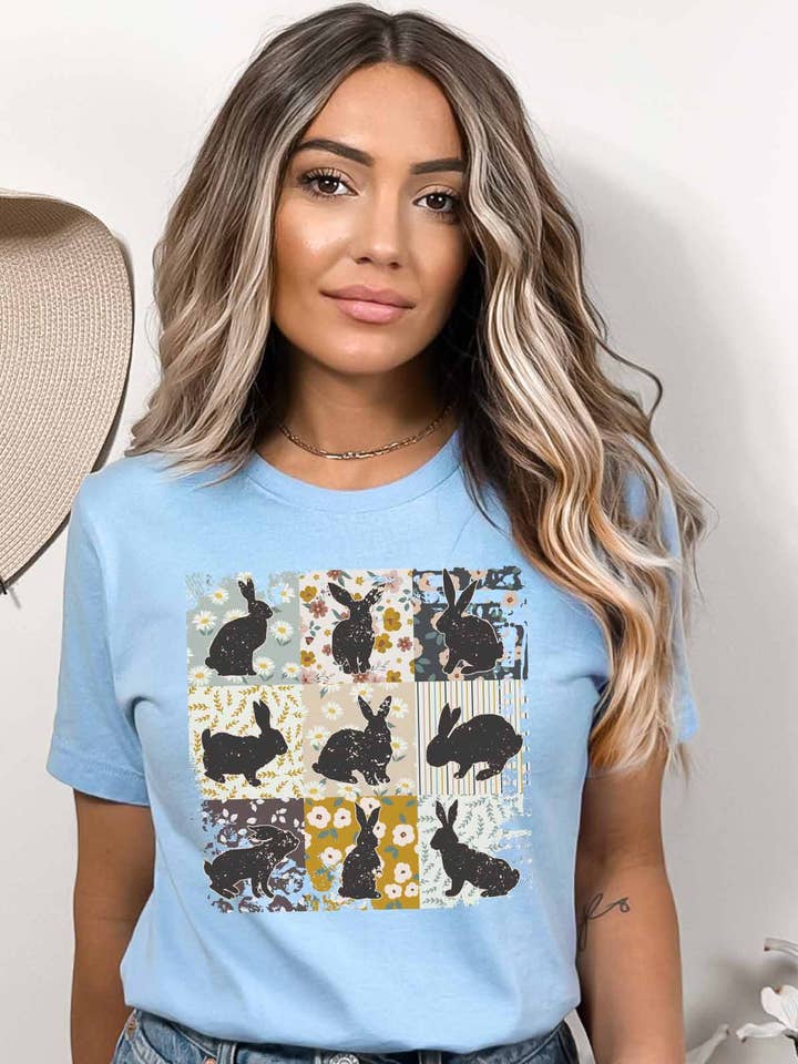 Camiseta Gráfica Coelhinho da Páscoa | K250T por atacado de Khristee