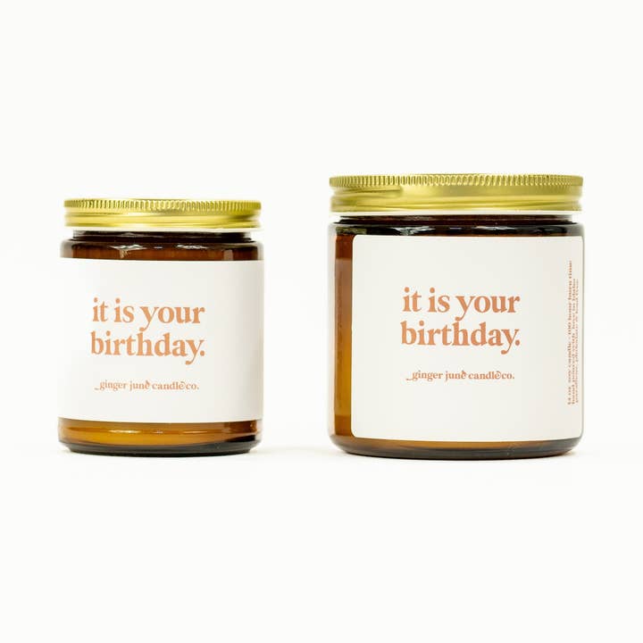 it is your birthday • soy candle • 2 sizes, 2 colors to choose from for wholesale by Ginger June Candle Co.