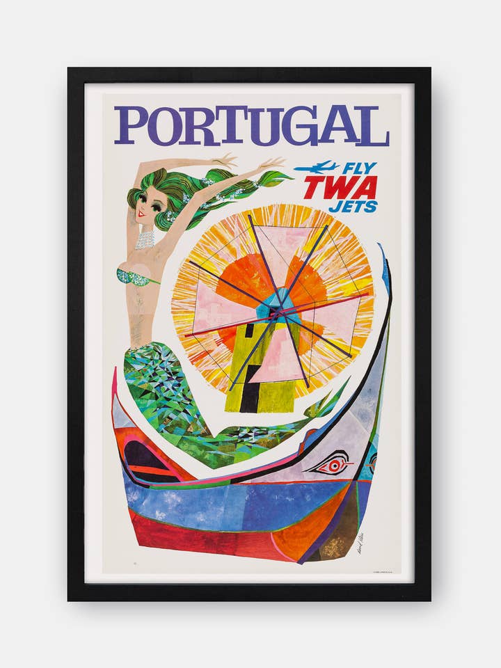 Poster degli anni '60 di Trans World Airlines (Portogallo: Fly TWA) per la vendita all'ingrosso da parte di The Curious Desk