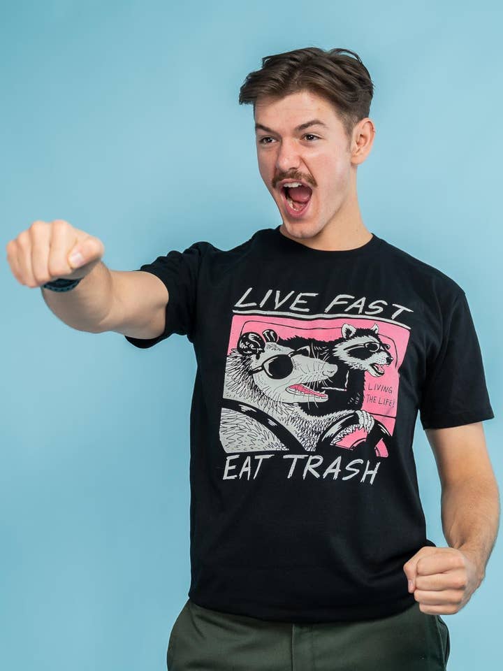 Black Live Fast Eat Trash T-Shirt for wholesale on Faire4