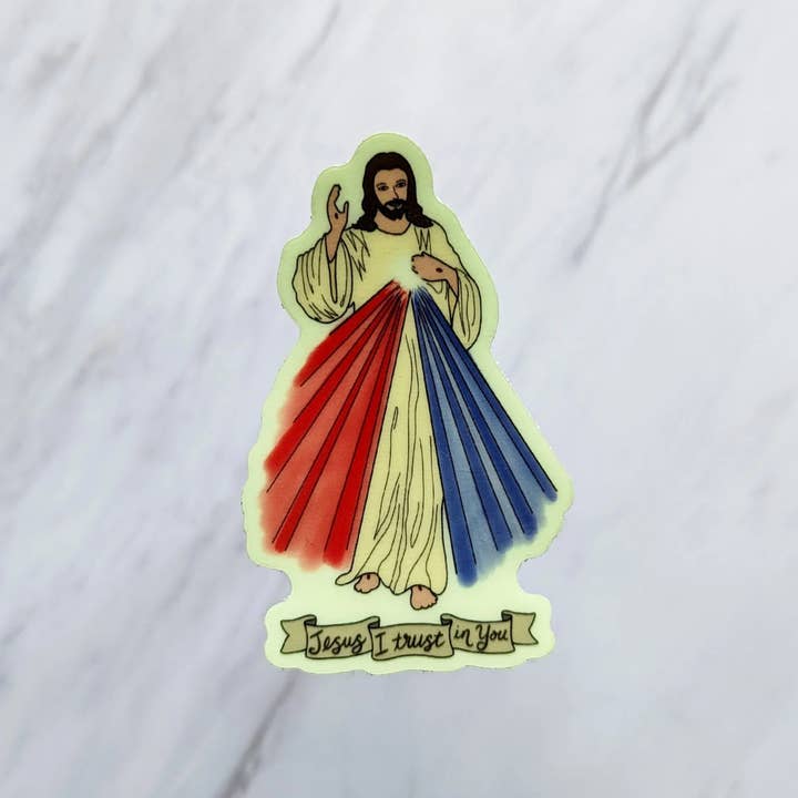 worthy of Agape - Wholesale Sticker - Divine Mercy Glow in the Dark Sticker3