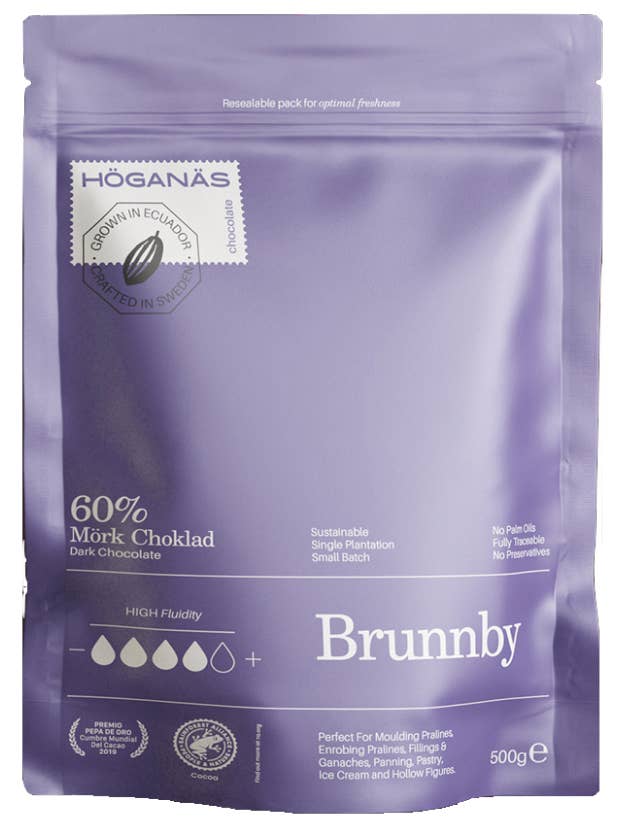 Dark Chocolate Couverture 60% “BRUNNBY” for wholesale by Höganäs Chocolate