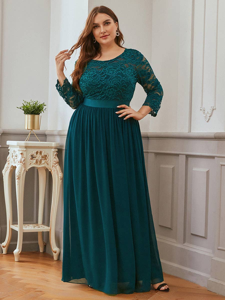 Ever-Pretty - Vente Robe de soirée – femme - Robe de demoiselle d'honneur en dentelle grande taille avec manches longues en dentelle17
