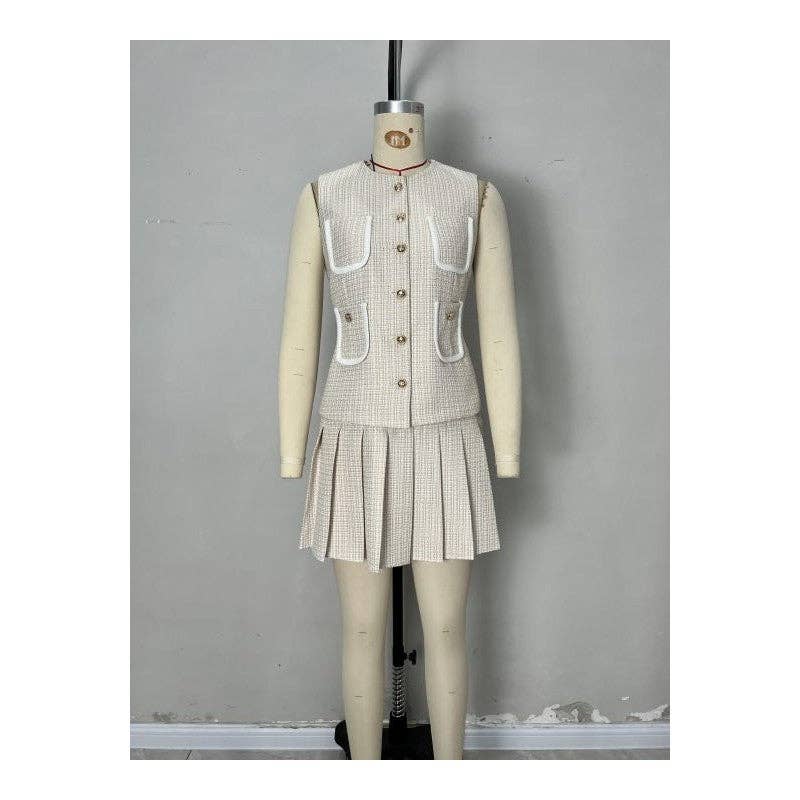 Apricot Sleeveless Vest Pleated Skirt Set for wholesale on Faire3