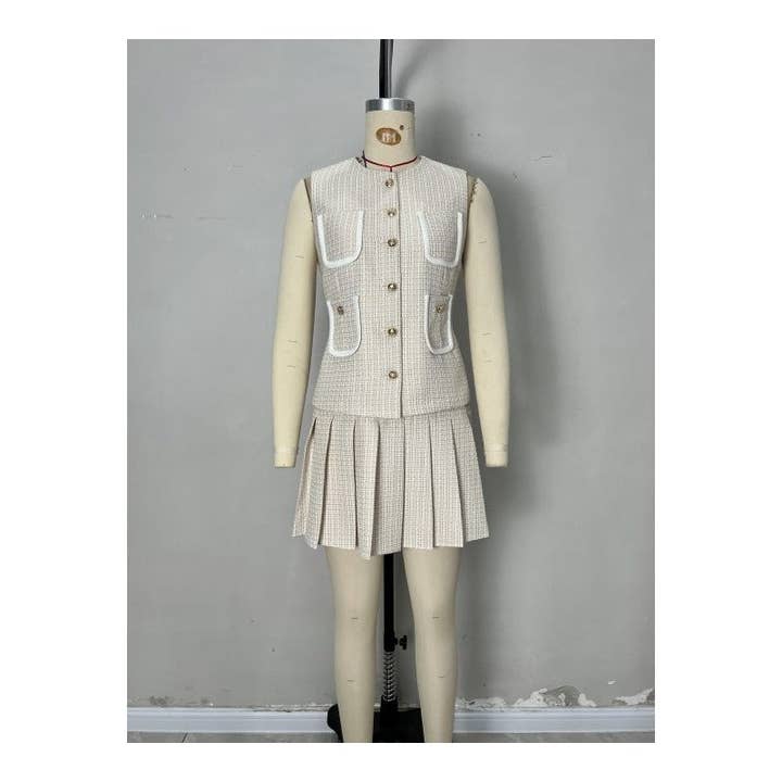 Apricot Sleeveless Vest Pleated Skirt Set for wholesale on Faire3