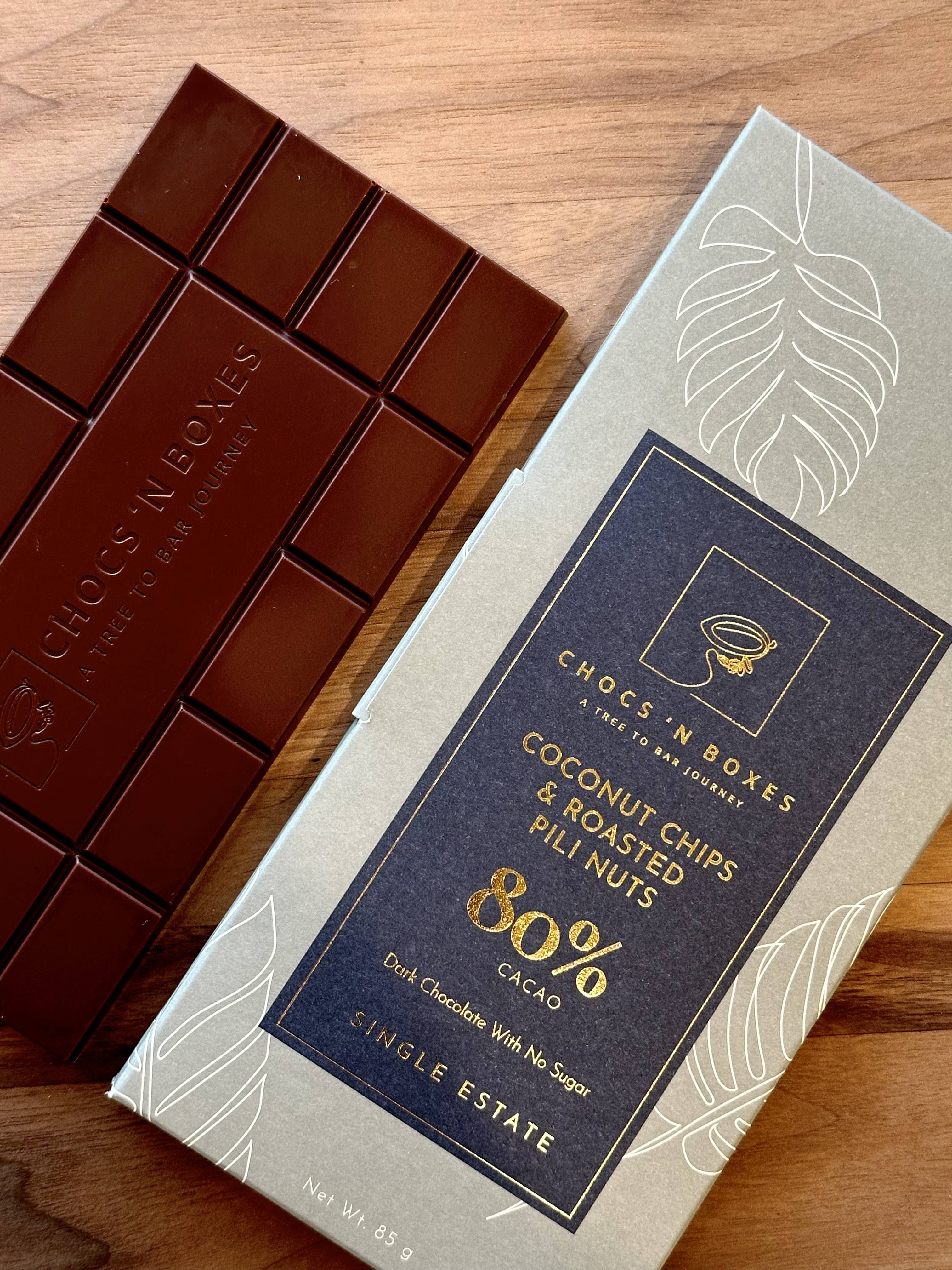Chocs ‘N Boxes - Wholesale Chocolate Bar - 80% Dark Chocolate Bar with Coconut & Pili Nuts – Sugar Free0