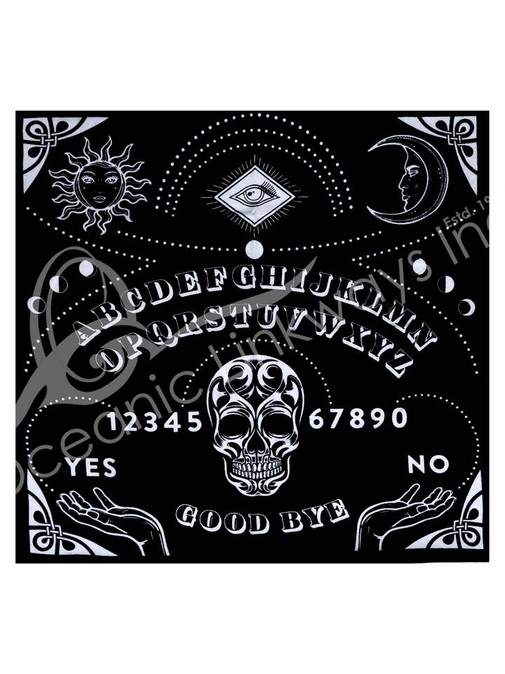 (SET)MAT - BLACK COTTON OUIJA SET WITH POINTER 24 X 24" for wholesale by Oceanic Linkways Inc
