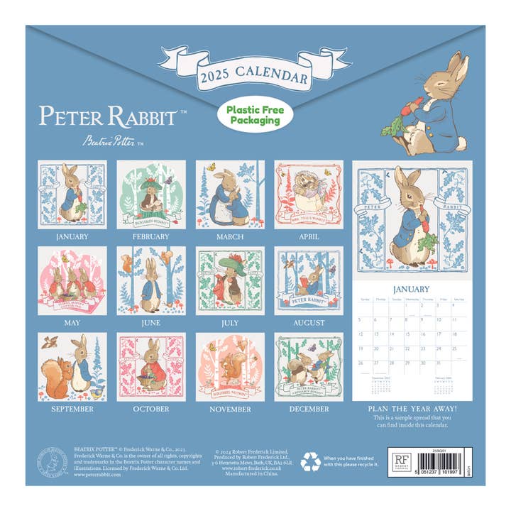 Robert Frederick Ltd - Vendita all'ingrosso Calendario - Calendario da parete quadrato Peter Rabbit 2025