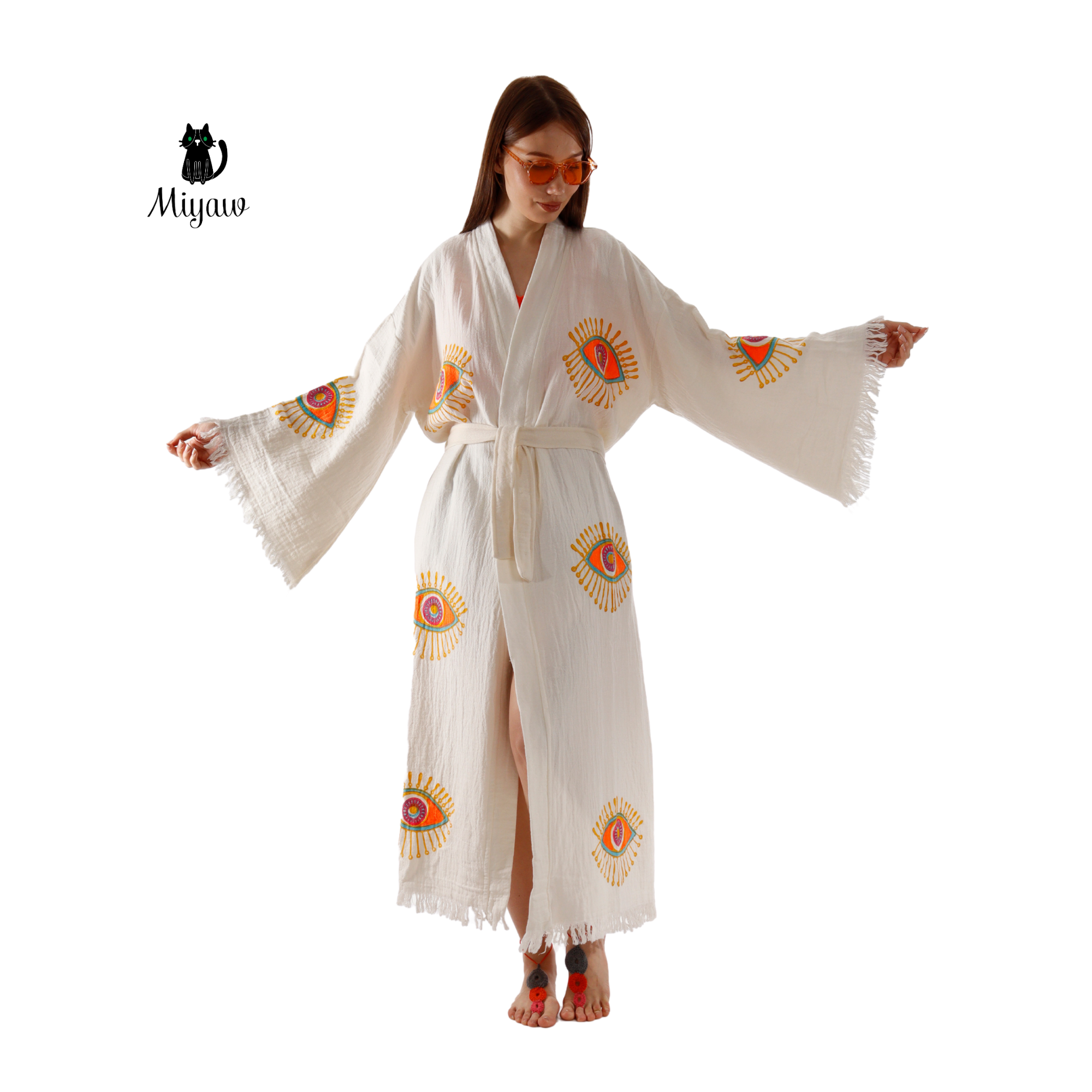 Pure & Chic, LLC - Miyawfashion - Wholesale Kimono - Women's - Wholesale Organic Cotton Duster – Neon Eye Kimono Robe6