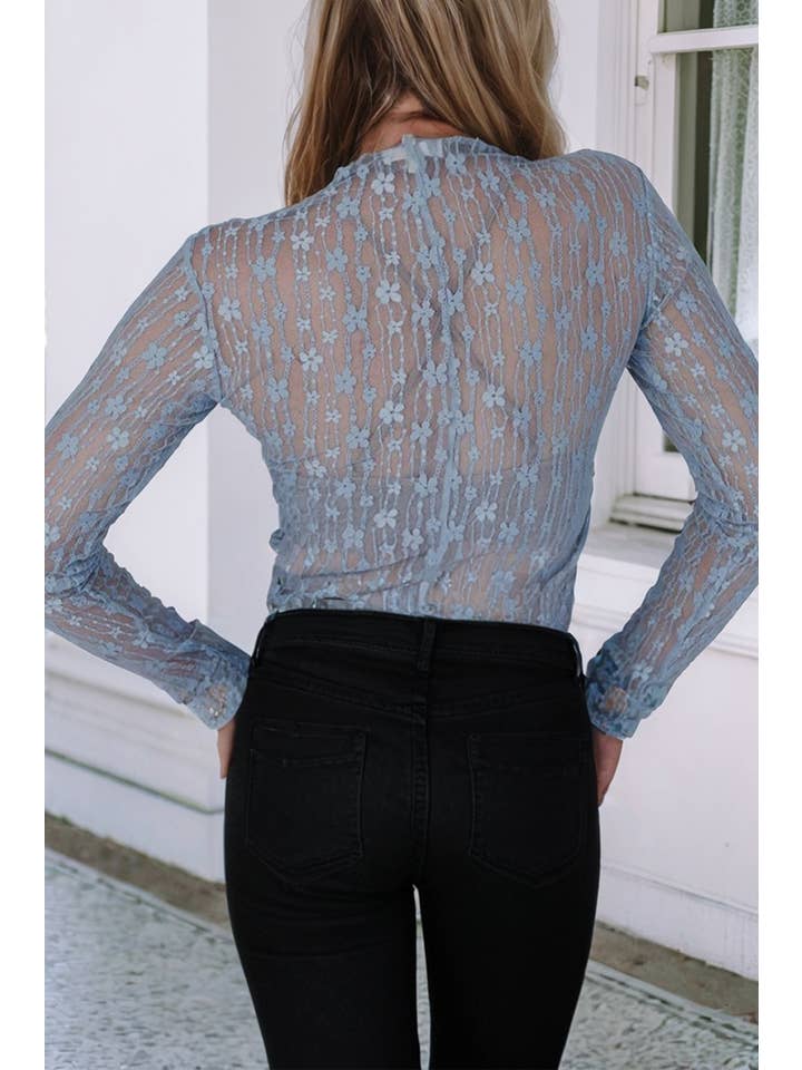 Little Daisy Closet - Wholesale Blouse - Women's - LDC Sheer Floral Lace Long Sleeve Slim Fit Top2