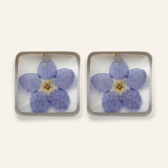 Teeny Weeny Square Forget Me Not Küpe | Rhodium for wholesale by fioreldesign