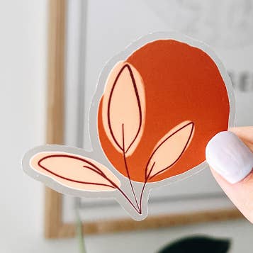 CLEAR Maroon Circle with Dusty Pink Leaf 3.5x3 in for wholesale by Jackie Design Co.