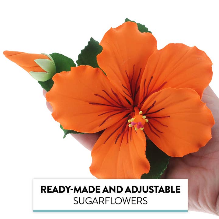 Global Sugar Art - Wholesale Artificial flowers - Tropical Hibiscus Sugar Cake Flower Spray by Global Sugar Art, Orange2