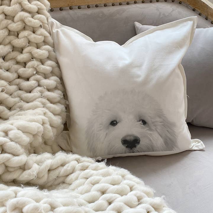 Doodle 1 (LIght Goldendoodle) Peeking Throw Pillow Cover for wholesale by Perkie Prints