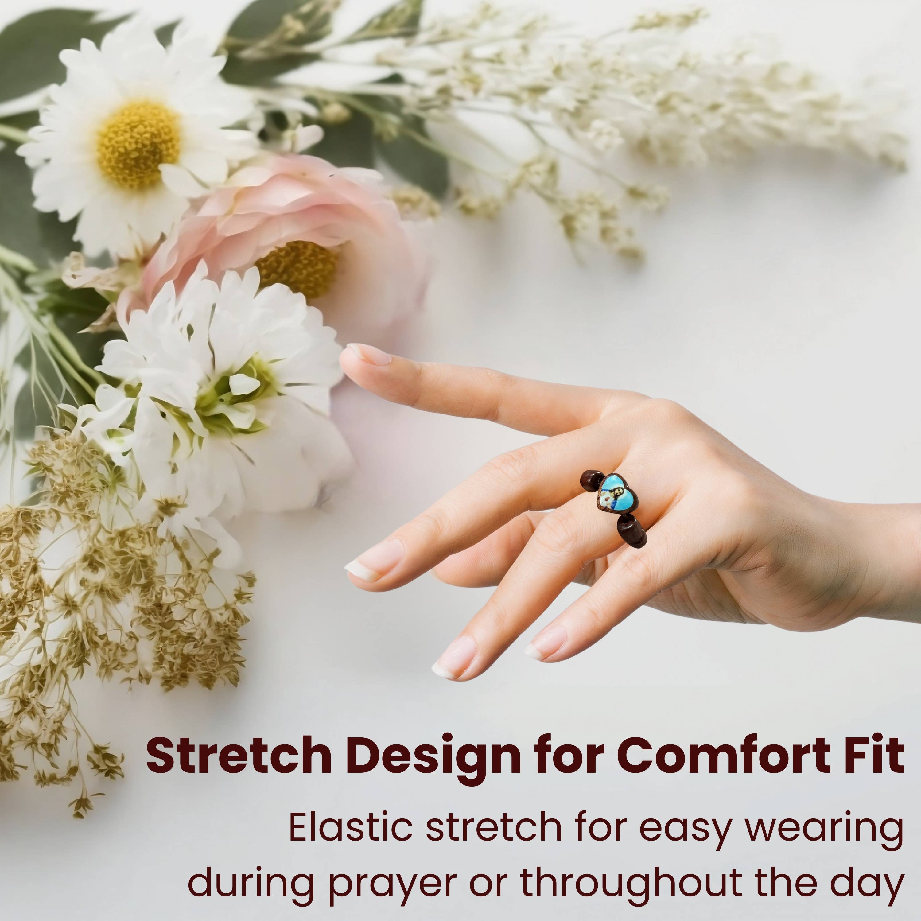 Catholica Shop - Wholesale Band/Stacked Ring - Wood Rosary Rings - Sacred Heart5