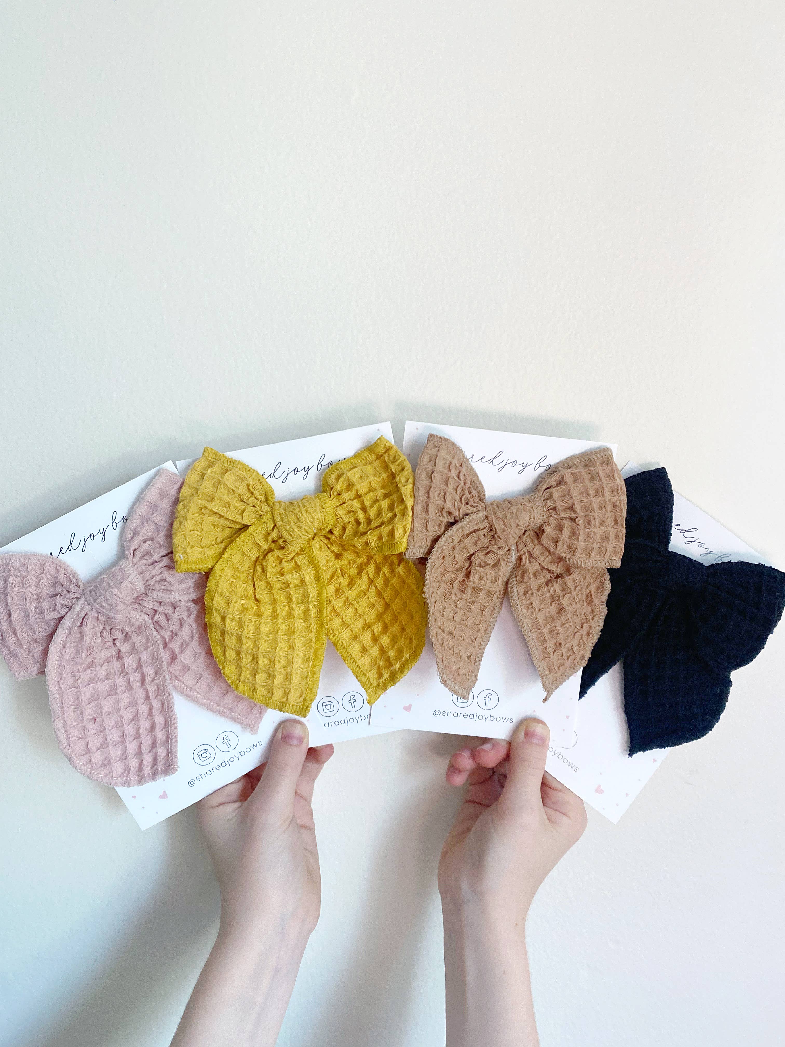 Shared Joy Bows – Engroshandel Hårsløjfe - Børn – Efterår Vaffelstrik Hårsløjfer2