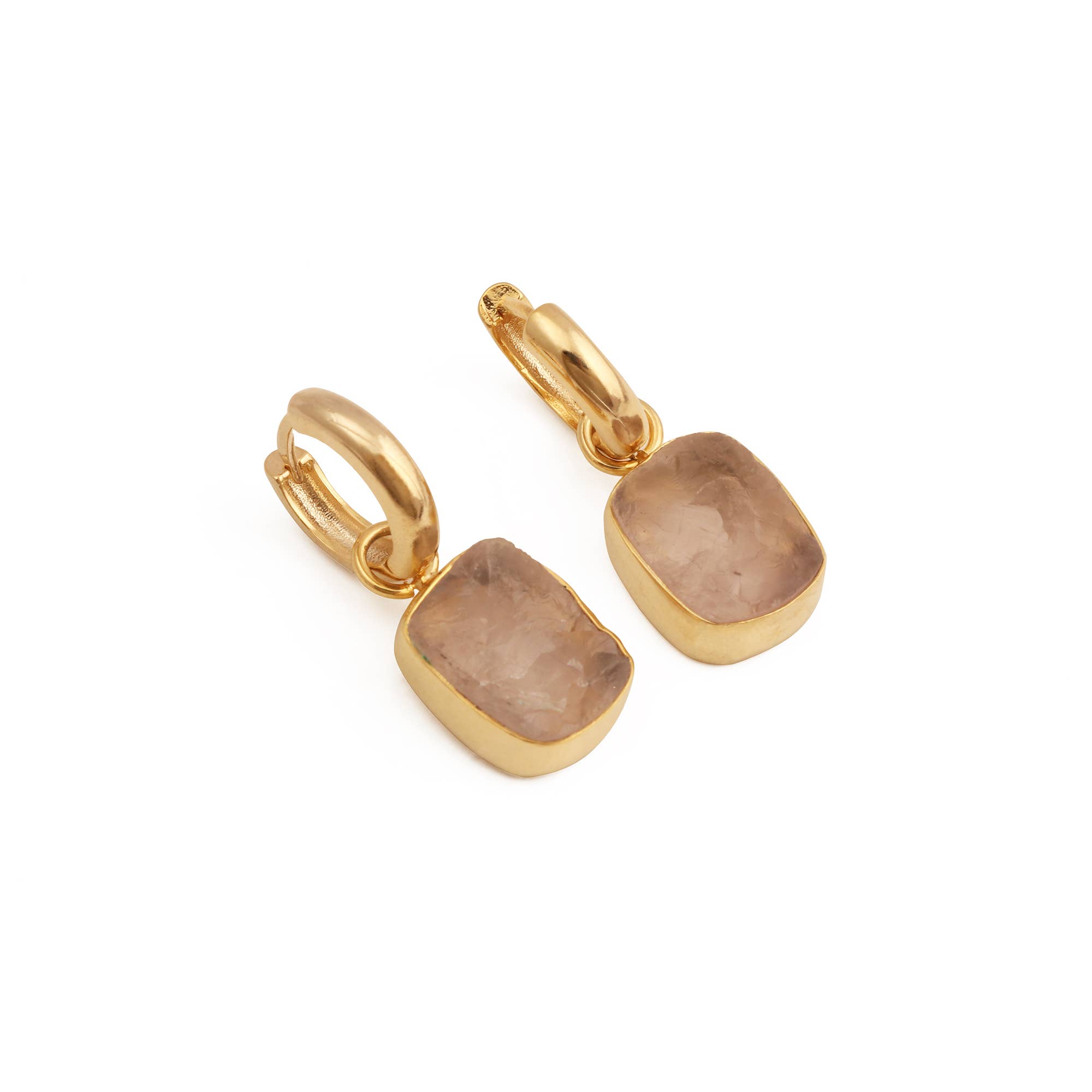 El Joyero - Wholesale Dangle Earrings - Rose Quartz Gemstone Gold Plated Dangle Hoop Earrings3