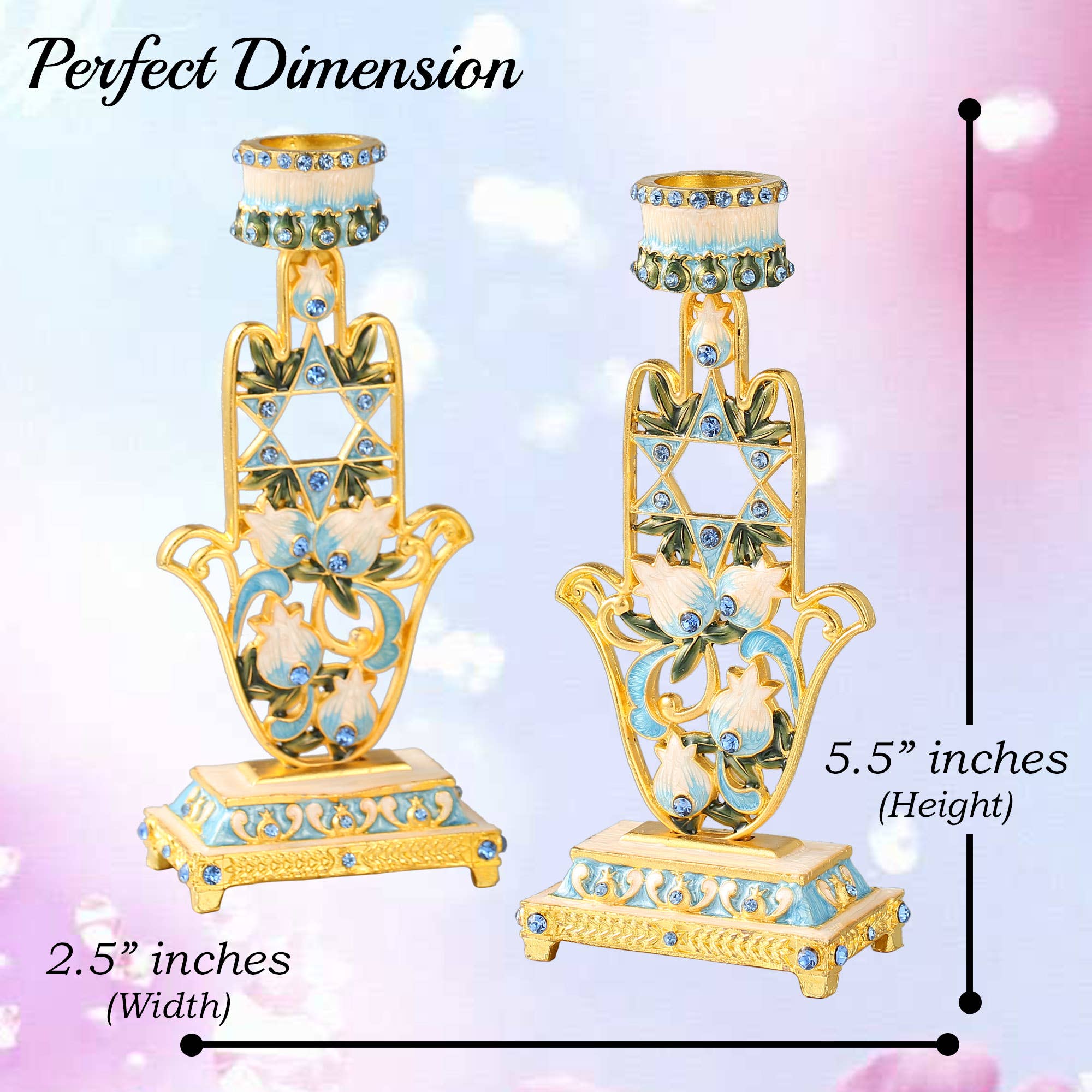 Matashi - Venta al por mayor Candelabros - Candelabro de Shabat, Hamsa pintado a mano con estrella de David2