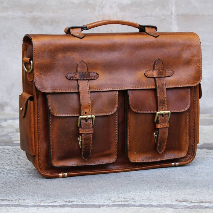 Top Grain Läder Portfölj Laptop Kontorsväska Handgjorda för wholesale av Kalating Leather UK