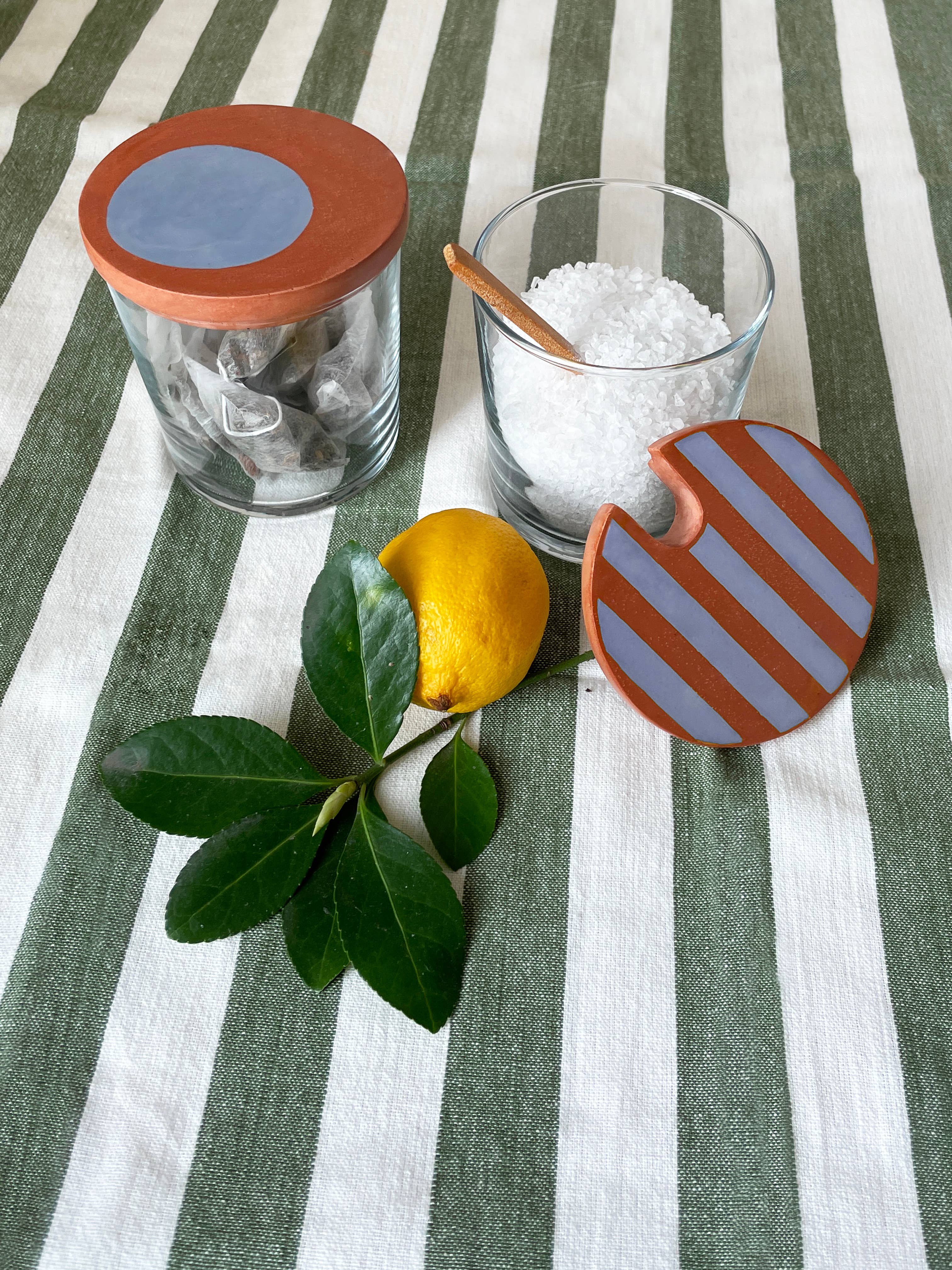 Casa Mescla - Wholesale Jar - Glass Sugar Pot with Stripe Lid & Wooden Spoon7