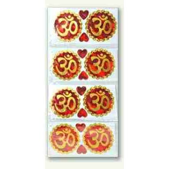 Om-symbol i rød og guld klistermærke - 2,75" (8 pr. pakke) for engroshandel hos GREENROOTS USA LLC