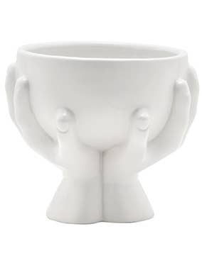 White Bowl Planter, Hands as Base of Bowl Item # 22385 for wholesale by Napco