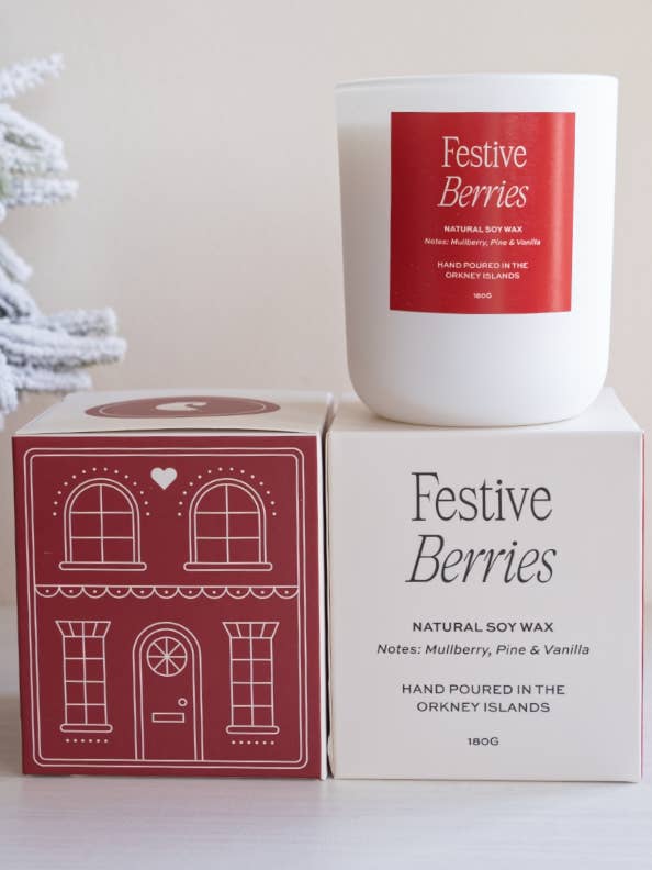'Festive Berries' Mulberry Hand poured Christmas Candle Jar for wholesale by Moonshine Candle Co.