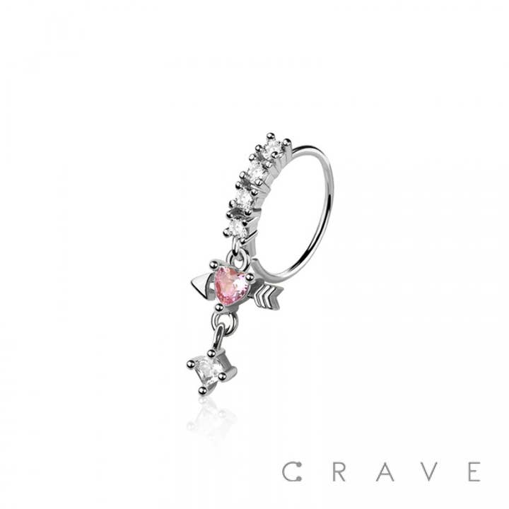 CRAVE BODY JEWELRY - Wholesale Single Earring - MULTI CZ HEART ARROW CROSS CUPID SQUARE CZ DANGLE 316L SURGI