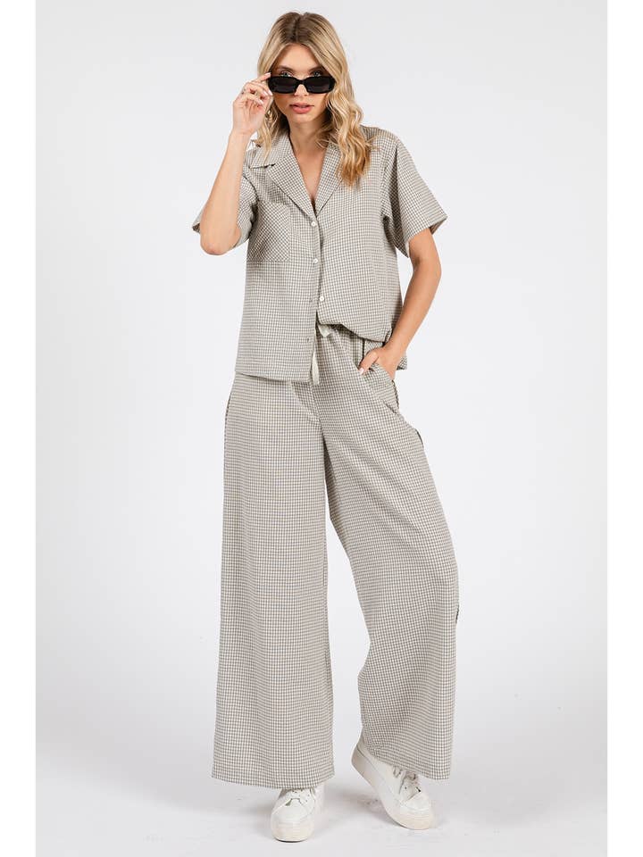 MINI CHECKERED PRINT BUTTONED SHIRT AND PANTS SET for wholesale by mittoshop