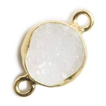 10mm Vermeil Bezel White Drusy Coin 2 ring Charm Connector 1 piece for wholesale by Beads of Cambay