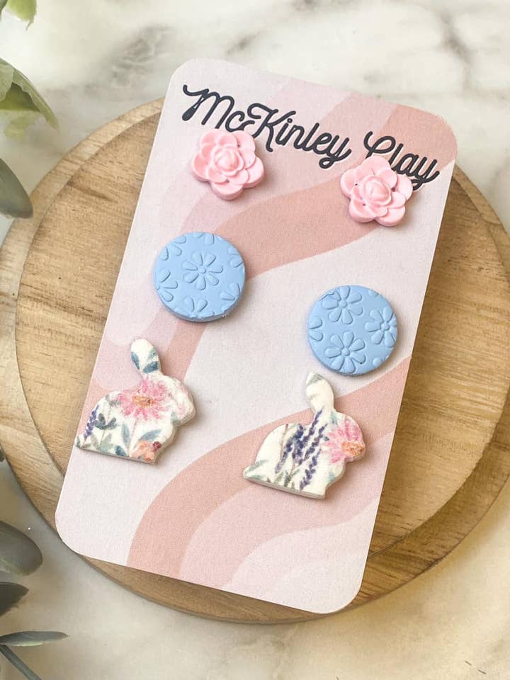 Lot de 2 boucles d'oreilles pour Pâques et printemps pour la vente par McKinley Clay