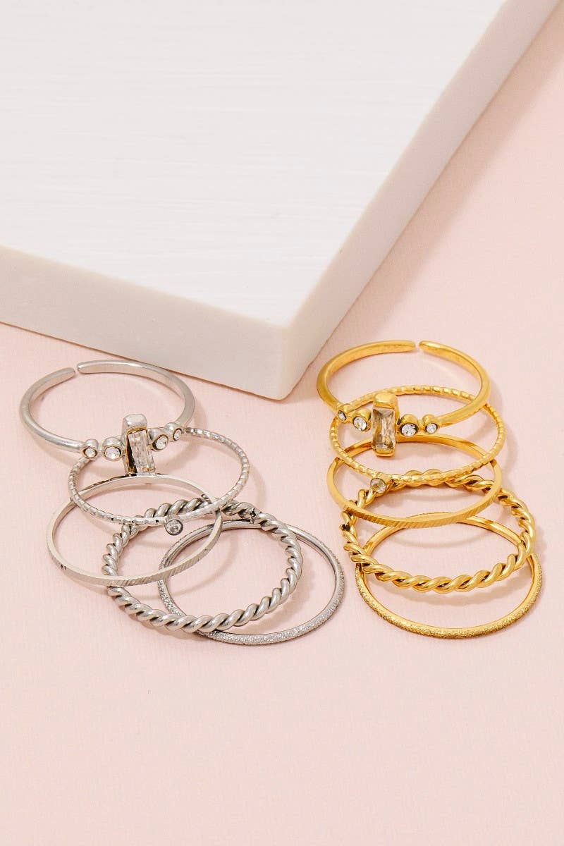 Fame Accessories - Vente Anneau/bague à empiler - Ensemble de 5 bagues en acier inoxydable avec pierre baguette2