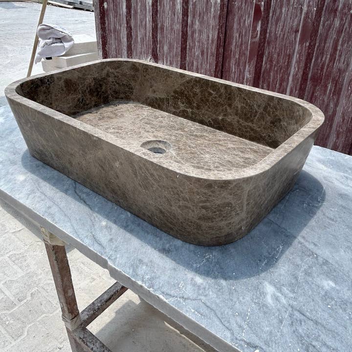 Arbon Marble – Großhandel Badezimmer-Zubehör-Sets – Braunes Marmorgefäß-Waschbecken, Dunkler Emperador Landhausküchenspüle, Marmorwaschbecken auf Badezimmer-Waschtisch3