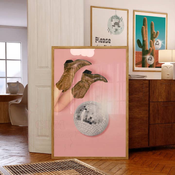 Disco Cowgirl Wall Art Western Boots Prints for wholesale by CLM Creative Studio