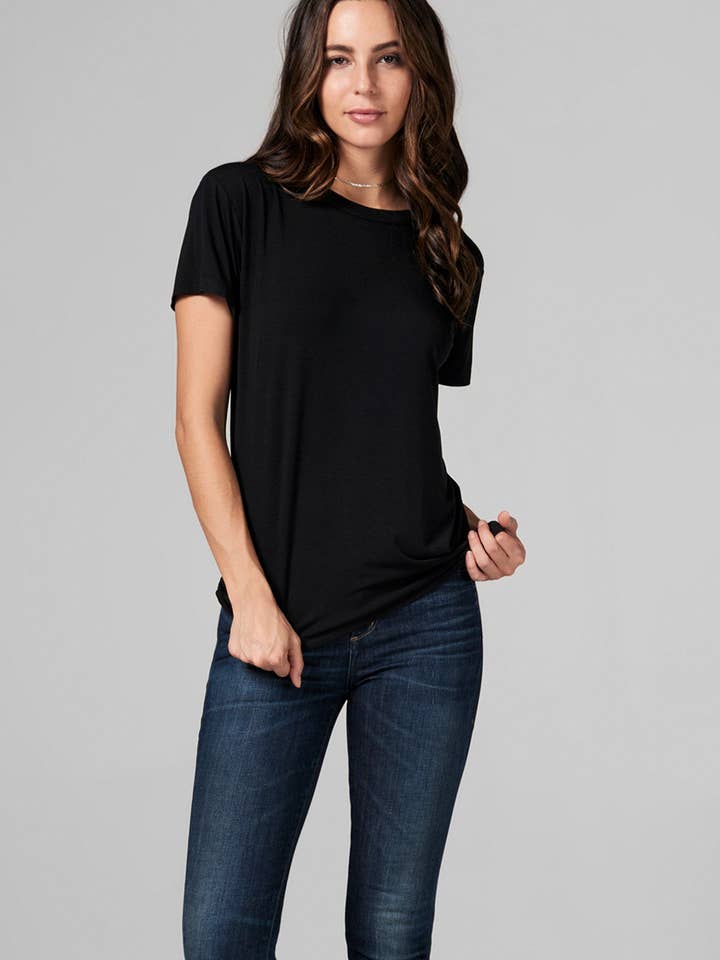 WOMEN'S MODAL RELAXED CREW NECK TEE - BLACK for wholesale by Mika Jaymes