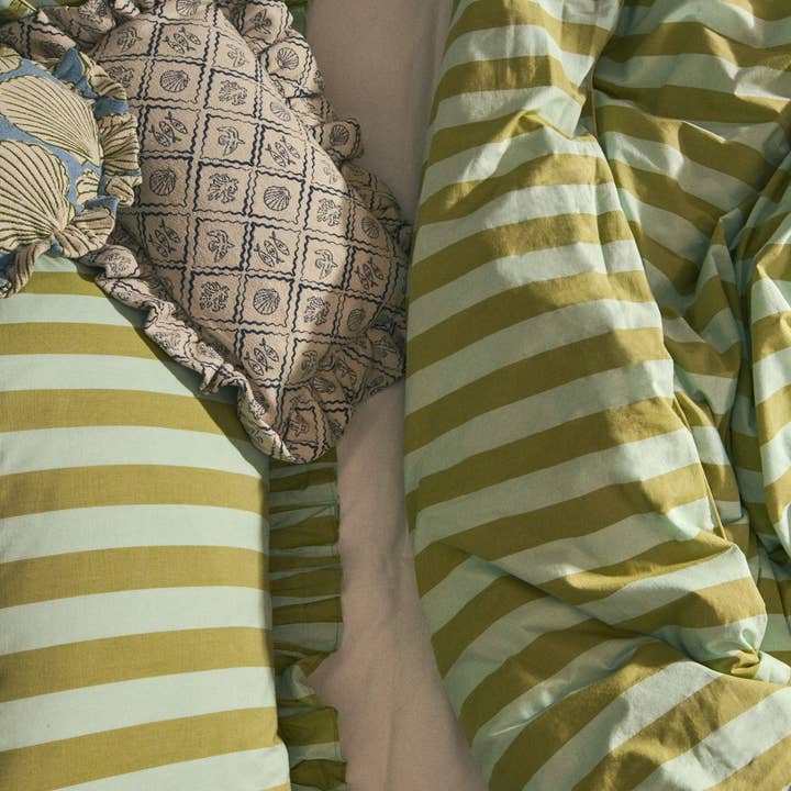 TBCo - Wholesale Bedding Set - Cotton Duvet Cover & Pillowcases Set in Mint Stripe1