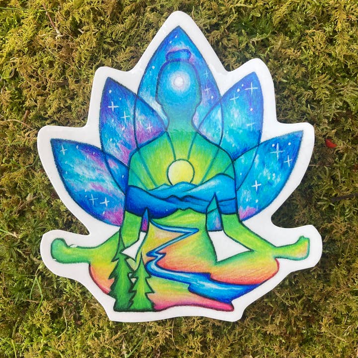 Lotus Pose sticker for wholesale by Wandering Arts and Crafts