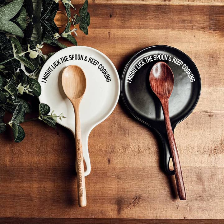 Gia Roma - Wholesale Spoon Rest - Kitchen Decor, Handmade Ceramic Spoon Rests + Wood Spoon Set