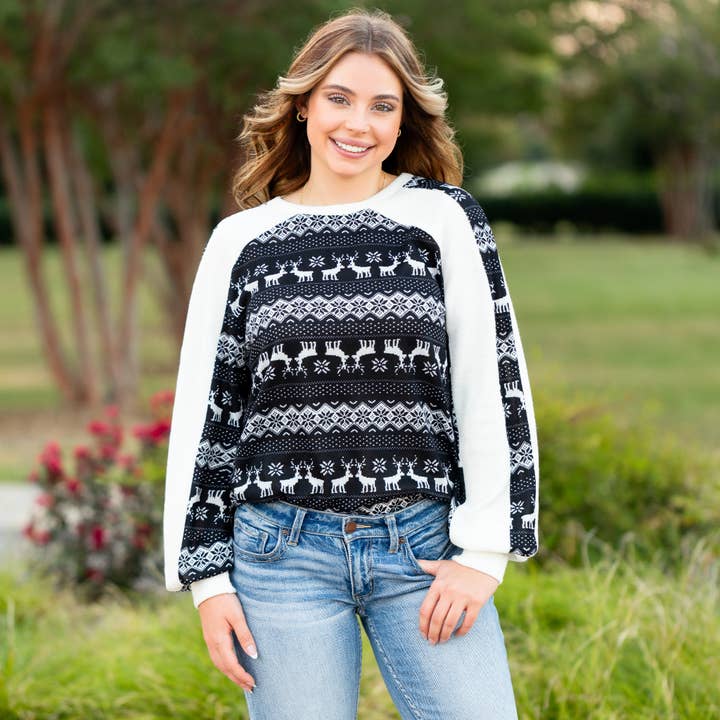 Reindeer and Snowflake Christmas Sweater for wholesale by Your Fashion Wholesale