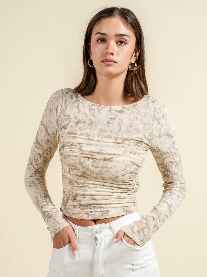 BT3348S / SKIN FITTED LONG SLEEVE TOP W/ RUCHING BODICE for wholesale by BEIVY & COLLABO