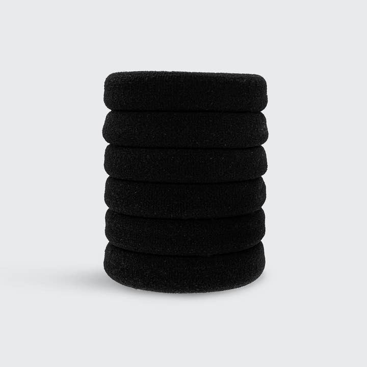 KITSCH - Wholesale Hair Tie - Recycled Nylon Thick Hair Elastics 6pc Set- Black