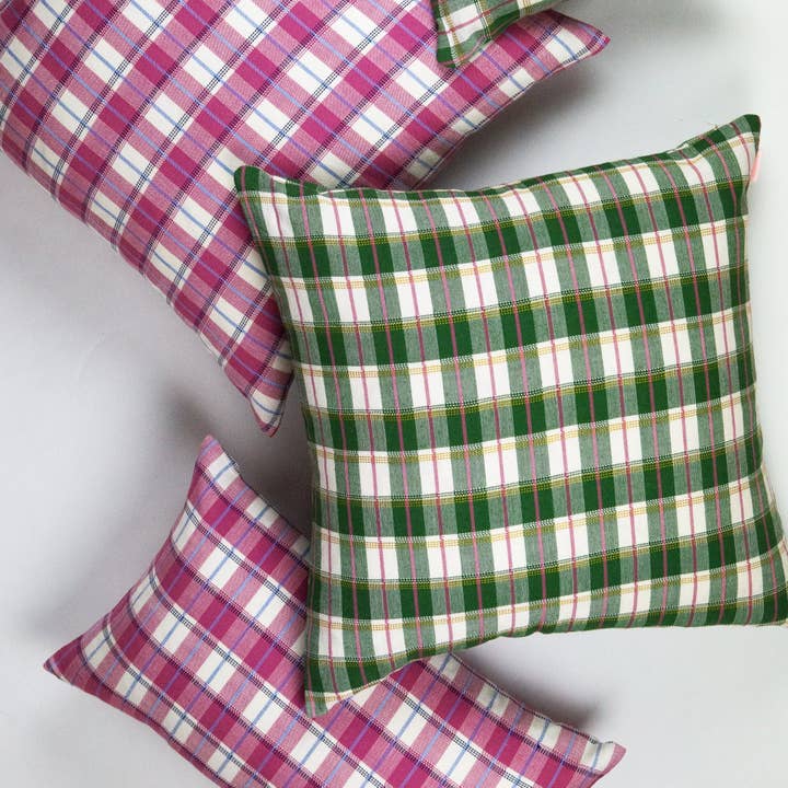 Archive NY San Andres Gingham Green Square Pillow for wholesale by Archive NY