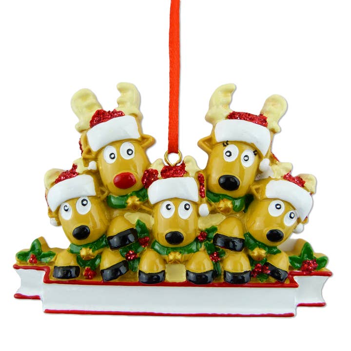 CHRISTMAS REINDEER FAMILY OF 5 RESIN ORNAMENT for wholesale by Classy Art Designs, LLC