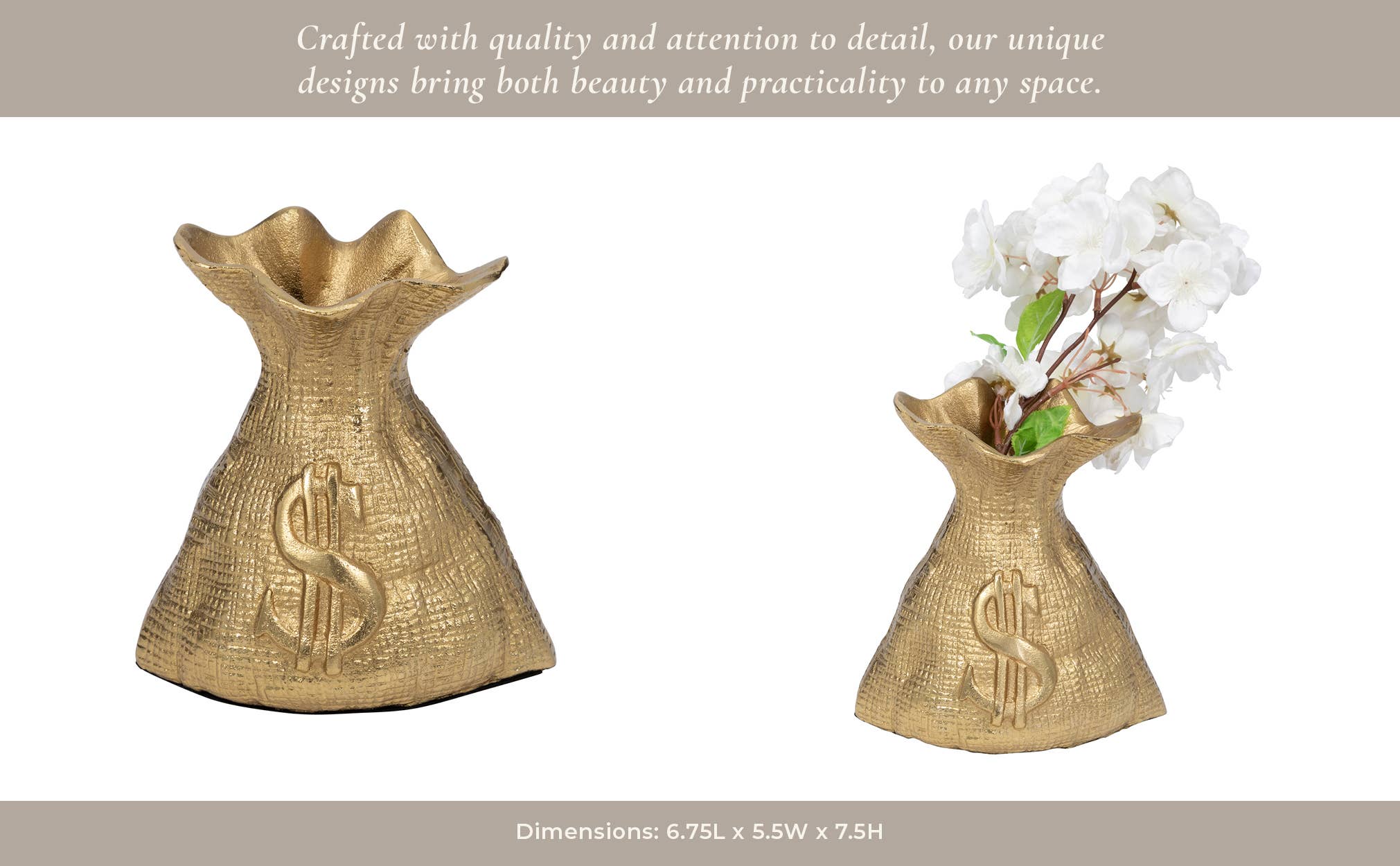 Sagebrook Home - Wholesale Decorative Figurine - Figurine - Gold Metal Modern Textured Money Bag, 7 in.13